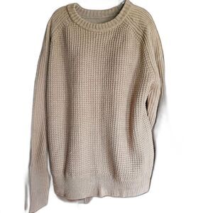 Zaful Waffle Knit Sweater Mens Large Tan‎ Raglan Sleeve Crewneck Pullover New